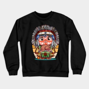 Funny Thanksgiving Native American Boy Pumpkin Turkey Crewneck Sweatshirt